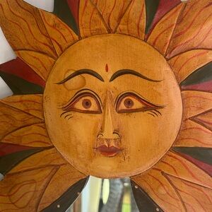 Vintage Sun & Moon Celestial Wooden Mirror with Stars Handpainted 23"X11.5"